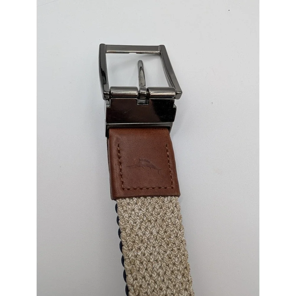 Tommy Bahama Stretch Belt Reversible Blue Tan Size S/M 1.5
